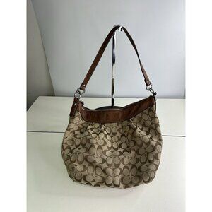 WORN - COACH F13744 Brown Signature Ashley Shoulder Leather trim Hobo Bag